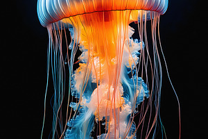 Vibrant jellyfish floating gracefully in deep blue ocean, an Animal Photo by GoodGoods