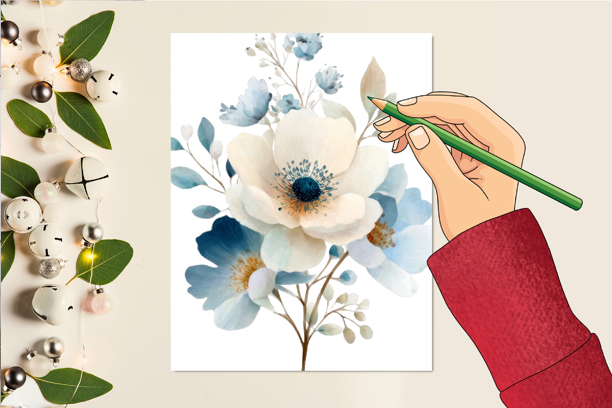 Watercolor Blue Flowers Clipart, an Illustration by DreamCafeArt (Photo 6 of 6)