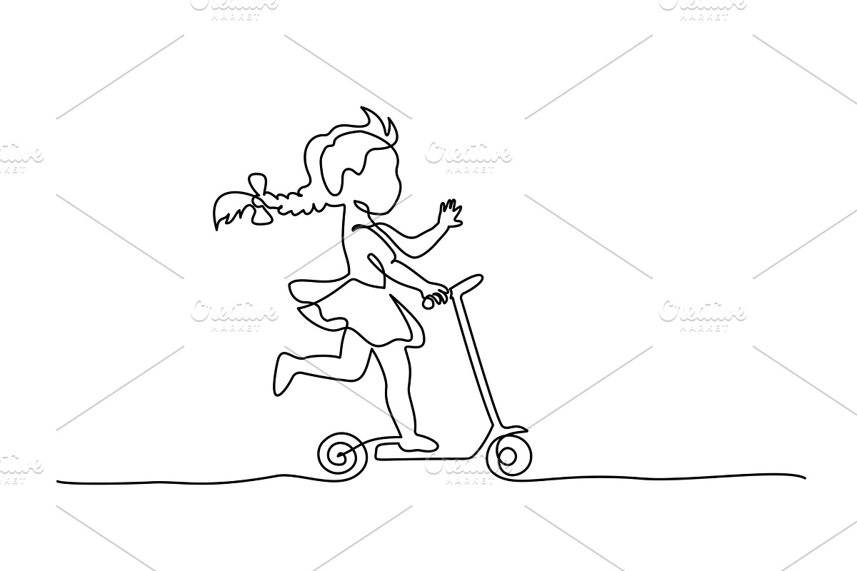 Little girl riding kick-scooter, an Education Illustration by Valenty
