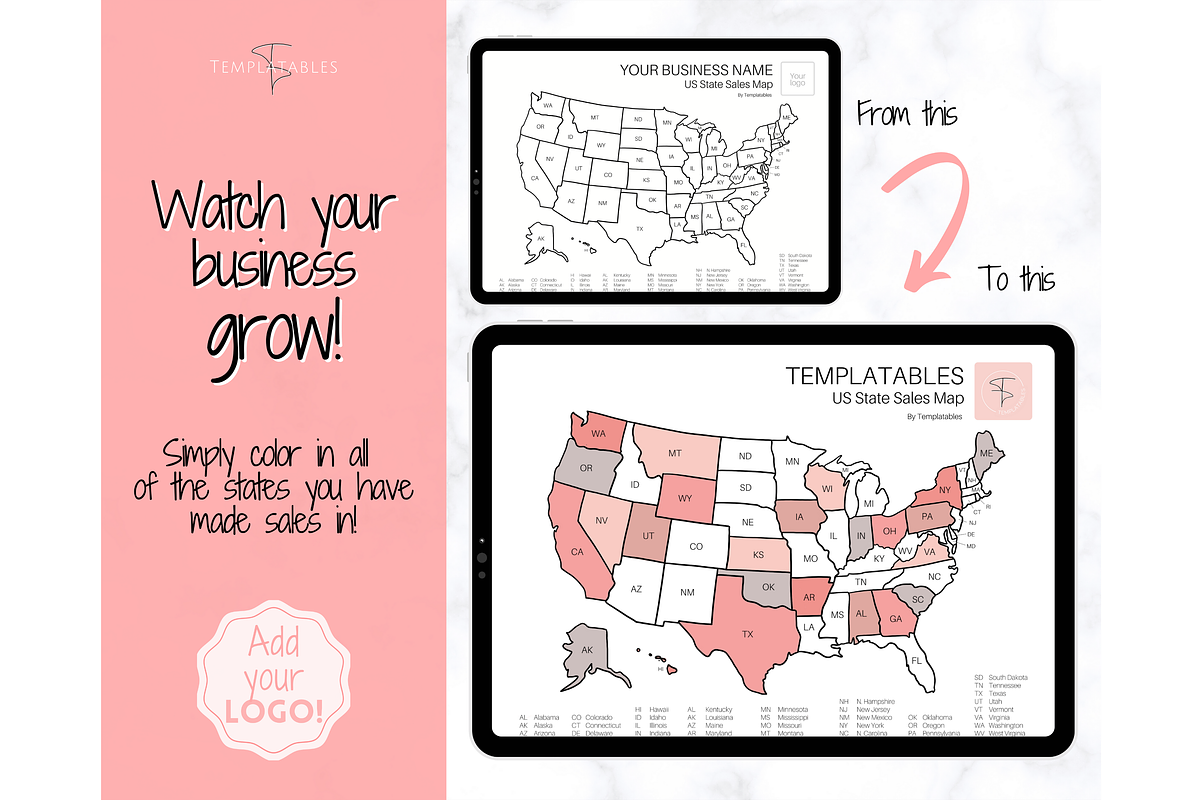 US Sales Map, EDITABLE Color Tracker, a Stationery Template by Templatables (Photo 2 of 10)
