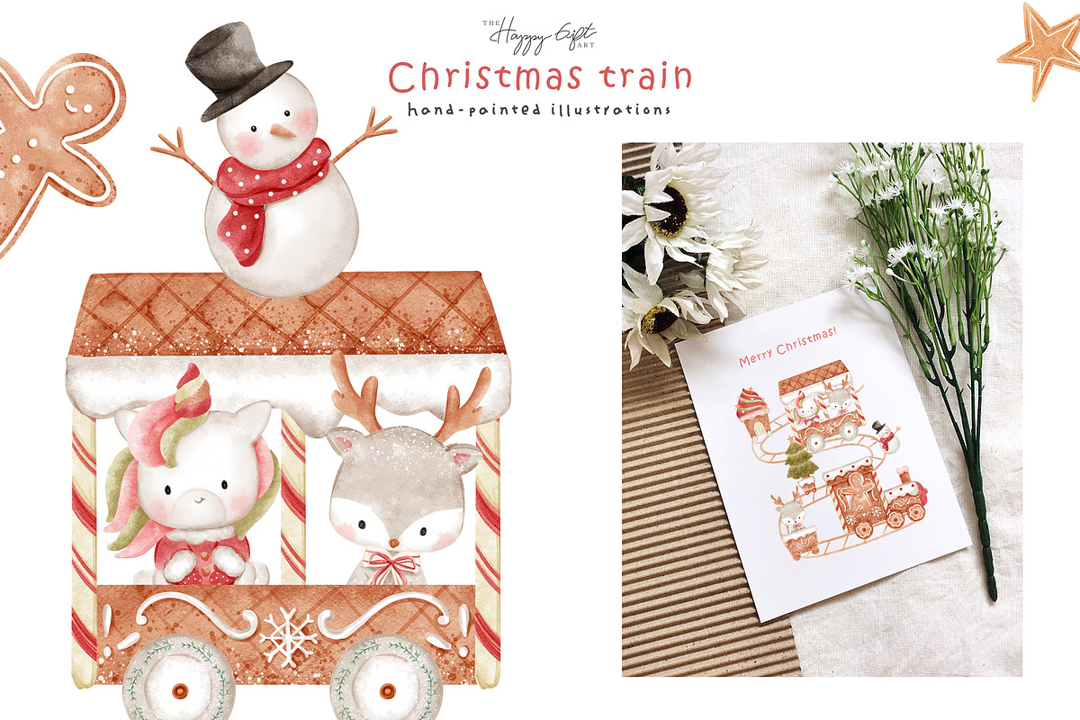 Christmas train clip arts, an Illustration by TheHappyGiftArt (Photo 5 of 5)