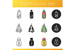 Bottled Energy Drinks Icons Set