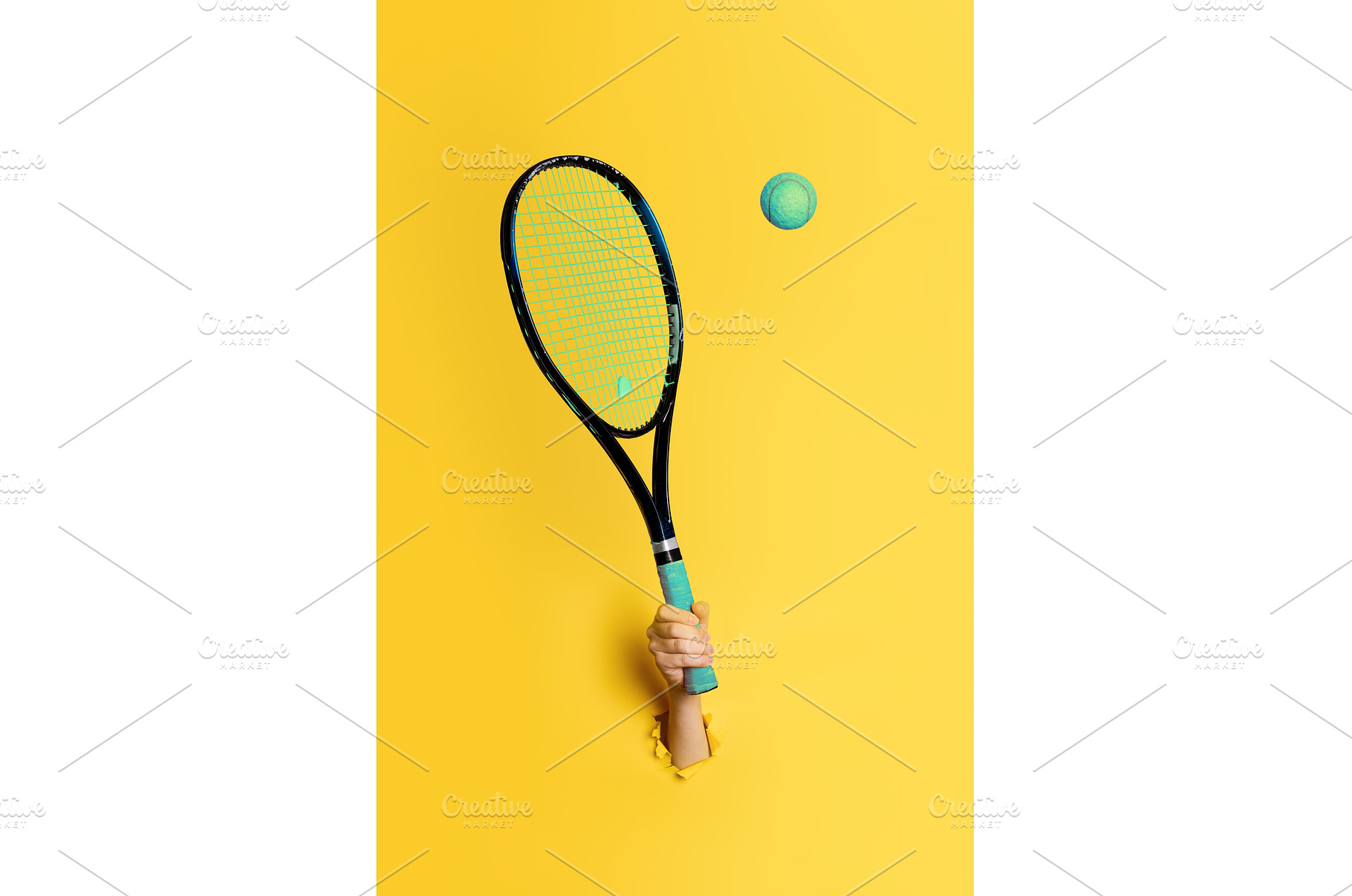 Hand holding tennis racket hitting a, a Sports & Recreation Photo by Gladkov photography