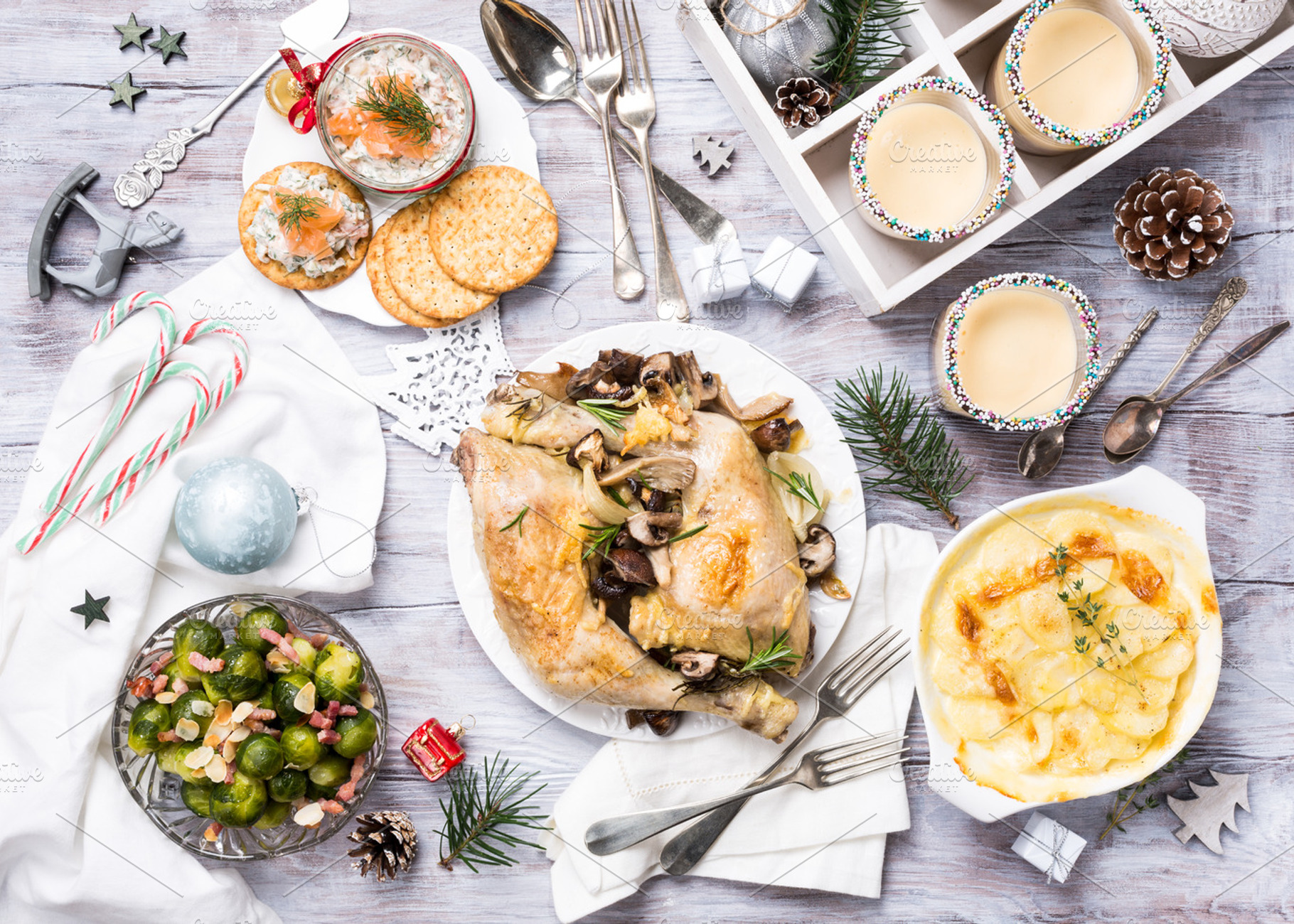 Christmas themed dinner table containing christmas, dinner, and table, a Food & Drink Photo by Iryna Melnyk Photography