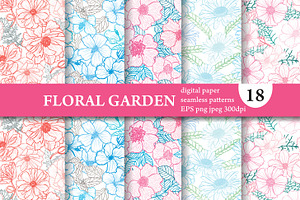 18 Floral Seamless Patterns Set