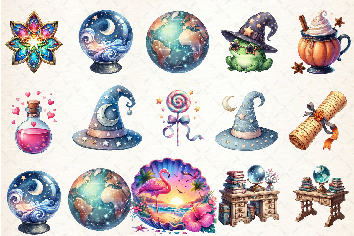 Cute Magic School Watercolor Clipart, an Illustration by Rose Art (Photo 2 of 7)