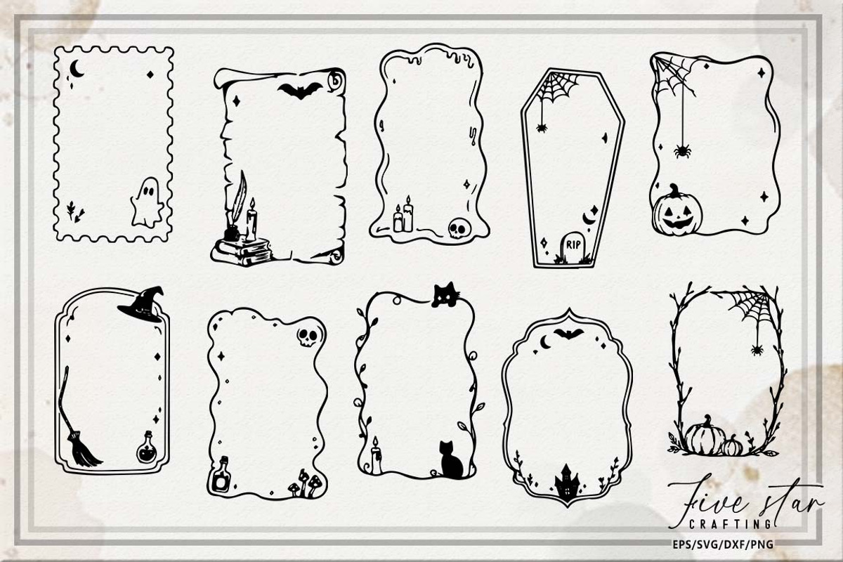 Doodle Halloween Frame SVG Bundle, an Object Graphic by FiveStarCrafting (Photo 1 of 11)