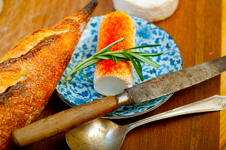French cheese and fresh  baguette on a wood cutter, a Food & Drink Photo by keko64