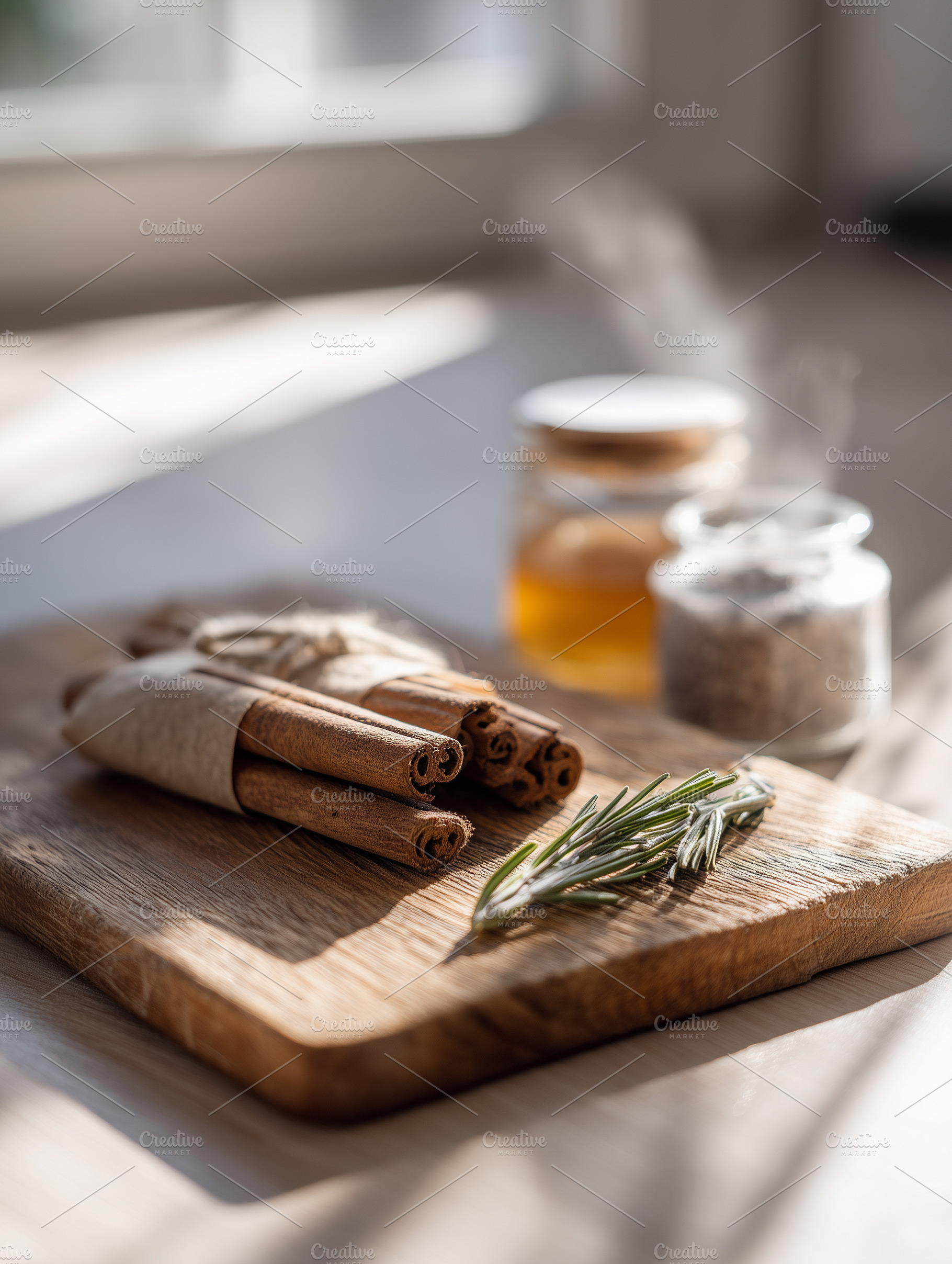 Rustic wooden board with cinnamon, a Food & Drink Photo by MistyDay