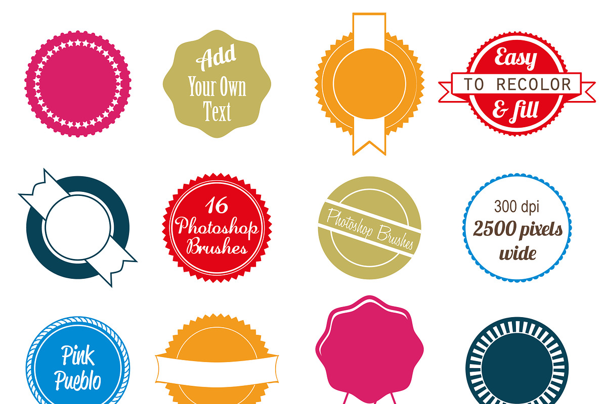 Badges Photoshop Brushes, a Brush Add-On by PinkPueblo (Photo 1 of 2)