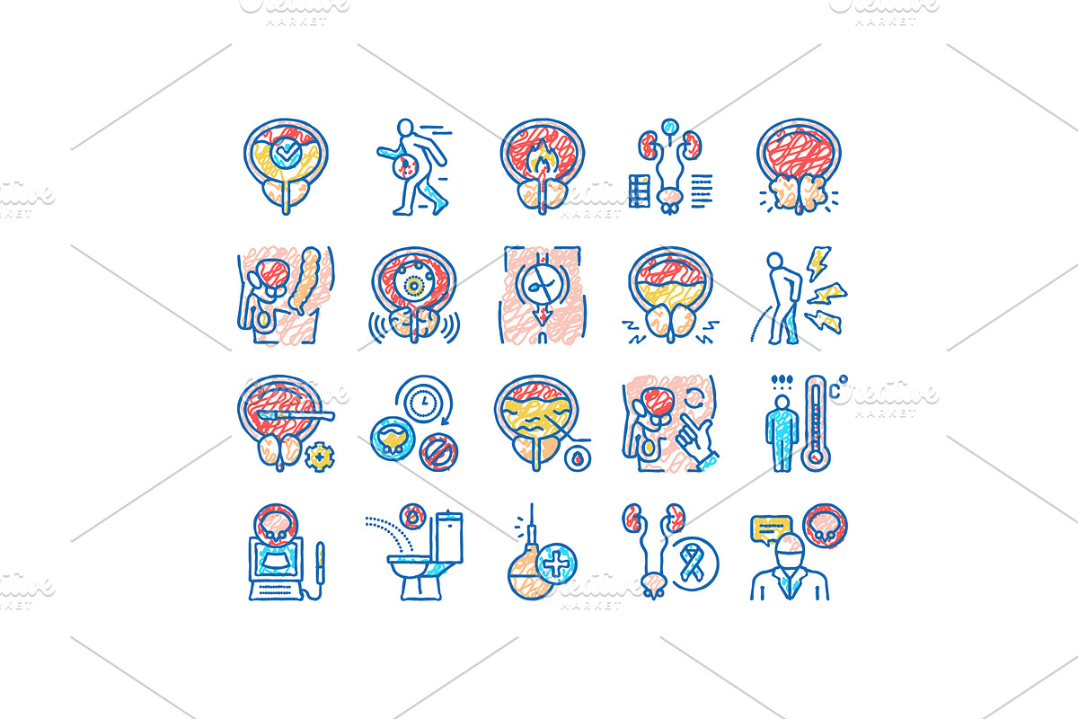 Prostatitis Disease set Icons hand, an Object Illustration by pikepicture