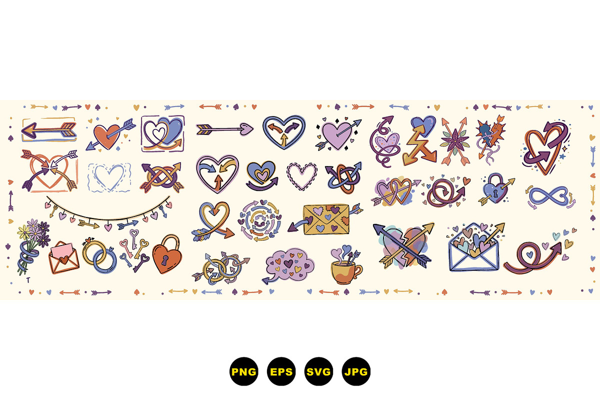 Romantic Heart Arrow Clipart Set, an Illustration by designvectx (Photo 3 of 3)