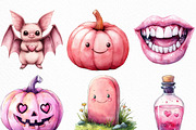 Kawaii Pink Halloween Clipart Bundle, an Illustration by Craft Nest (Thumbnail 4 of 6)