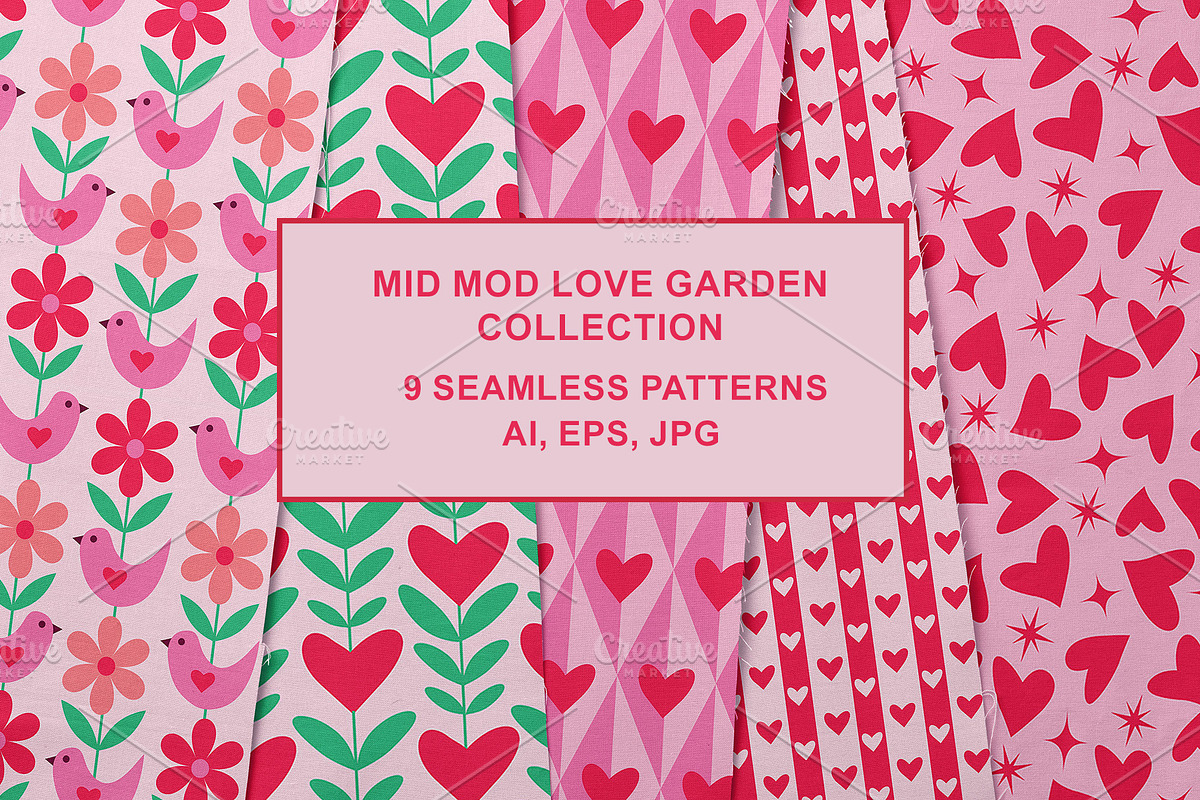 Mid Mod Love Patterns collection, a Pattern Graphic by Yasmine Patterns (Photo 1 of 8)