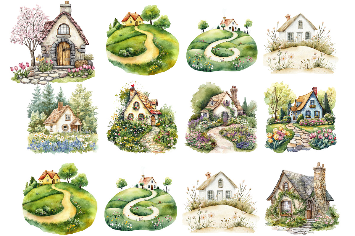 Spring Cottages House Clipart, an Illustration by DreamArtGraphic (Photo 3 of 4)