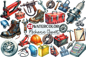 Watercolor Mechanic Clipart, an Illustration by Rose Art