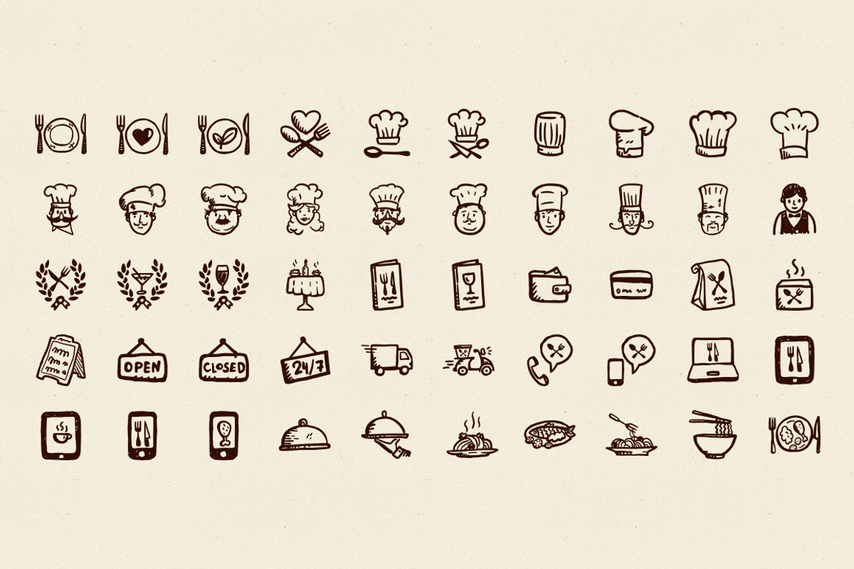 50 Hand-Drawn Restaurant Icons preview 2