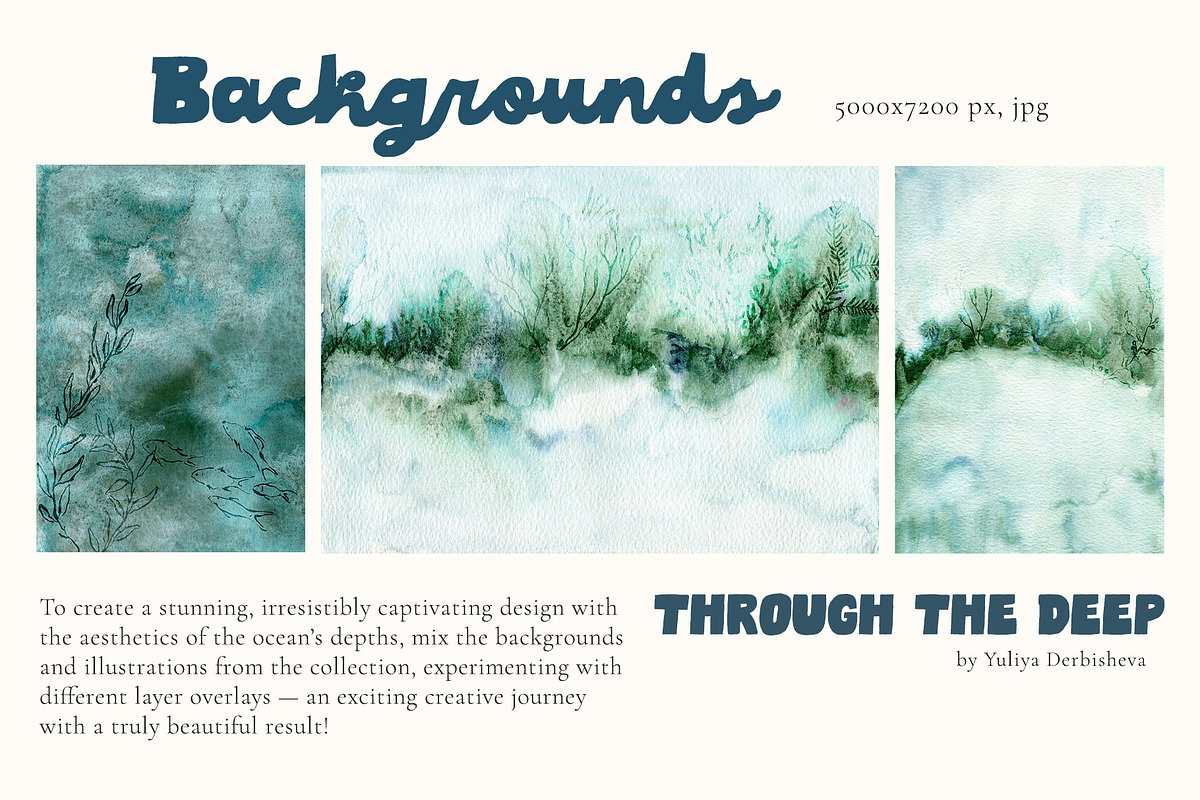 Ocean watercolor background animals, a Background Graphic by Yuliya Derbisheva (Photo 5 of 15)