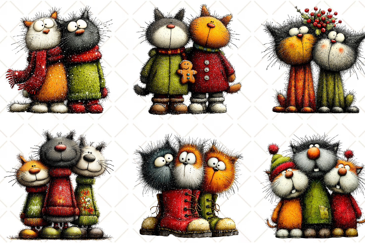 Whimsical Christmas Cats Clipart, an Illustration by Black Bird Studio (Photo 2 of 6)