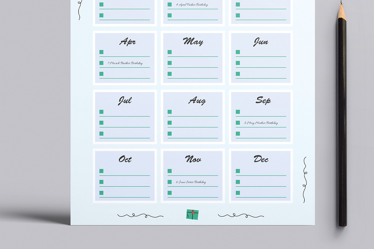 Minimal Birthday Calendar Printable preview 3
