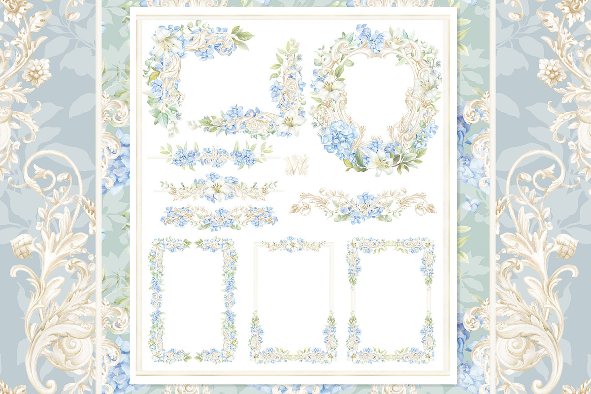 Hydrangea Lily Crest Watercolor Set, a Decorative Illustration by WonderWonder (Photo 3 of 9)