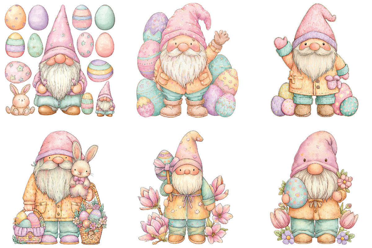 Watercolor Easter Gnome Clipart, an Illustration by CraftArtStudio (Photo 3 of 6)