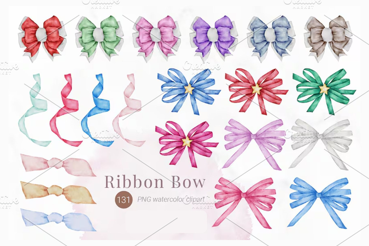 Watercolor Ribbon Bow Bundle, a Decorative Illustration by Stellalunarts (Photo 6 of 7)