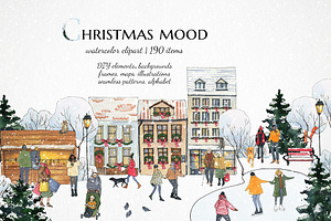 Winter town Christmas house clipart