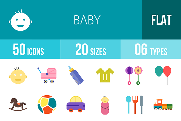 50 Baby Flat Multicolor Icons
