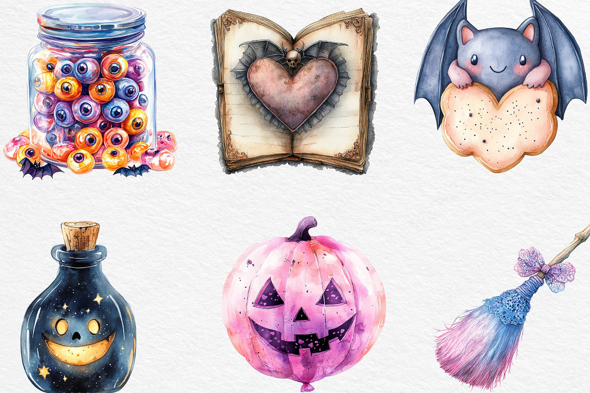 Pastel Halloween Clipart Watercolor, an Illustration by Black Bird Studio (Photo 6 of 6)