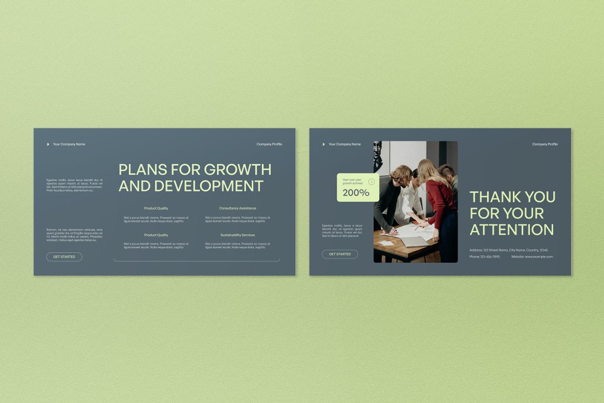 Green White Company Profile PPT, a Presentation Template by graphicook (Photo 4 of 4)