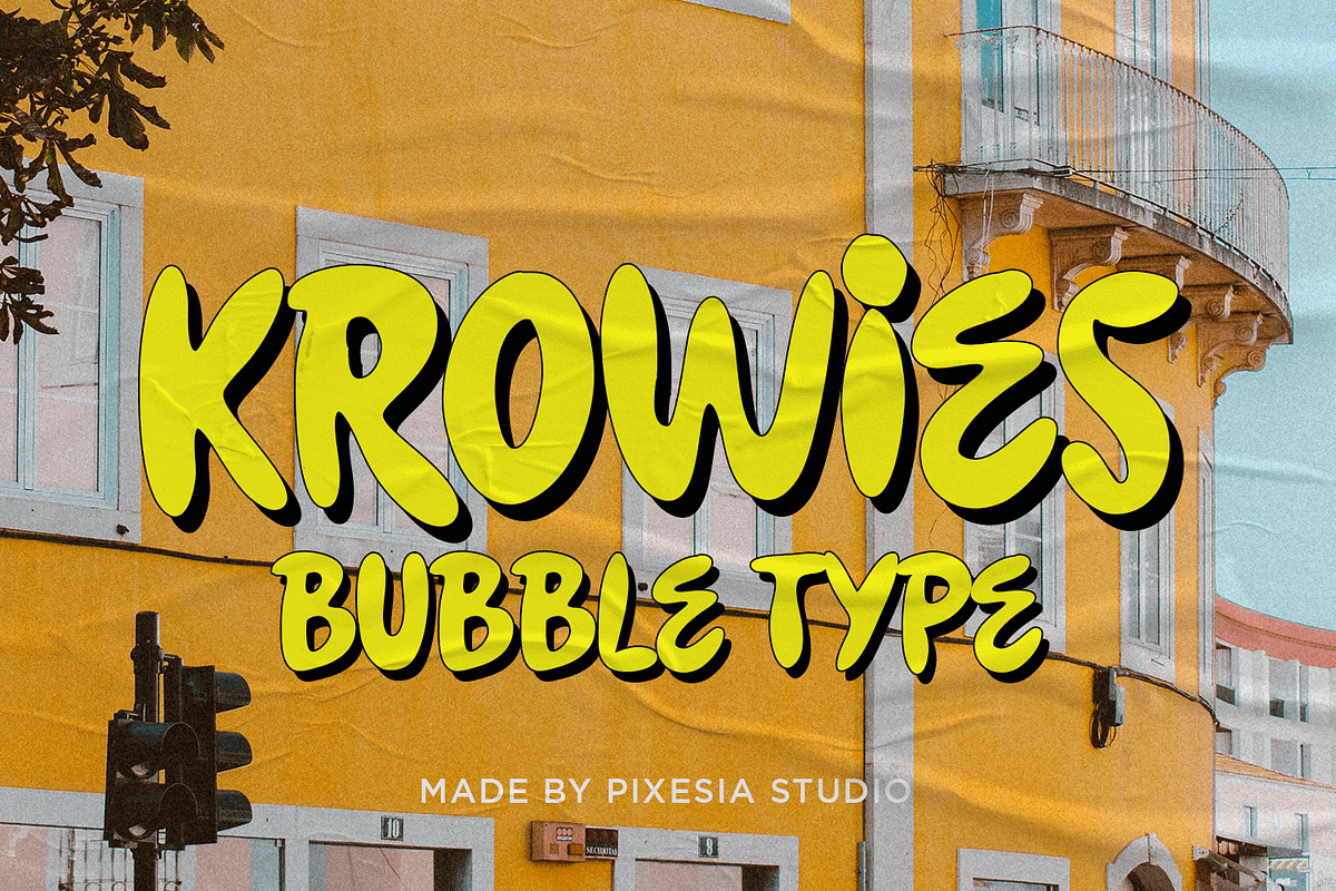 Krowies – Bubble Display Font, a Font by Pixesia Studio (Photo 1 of 11)