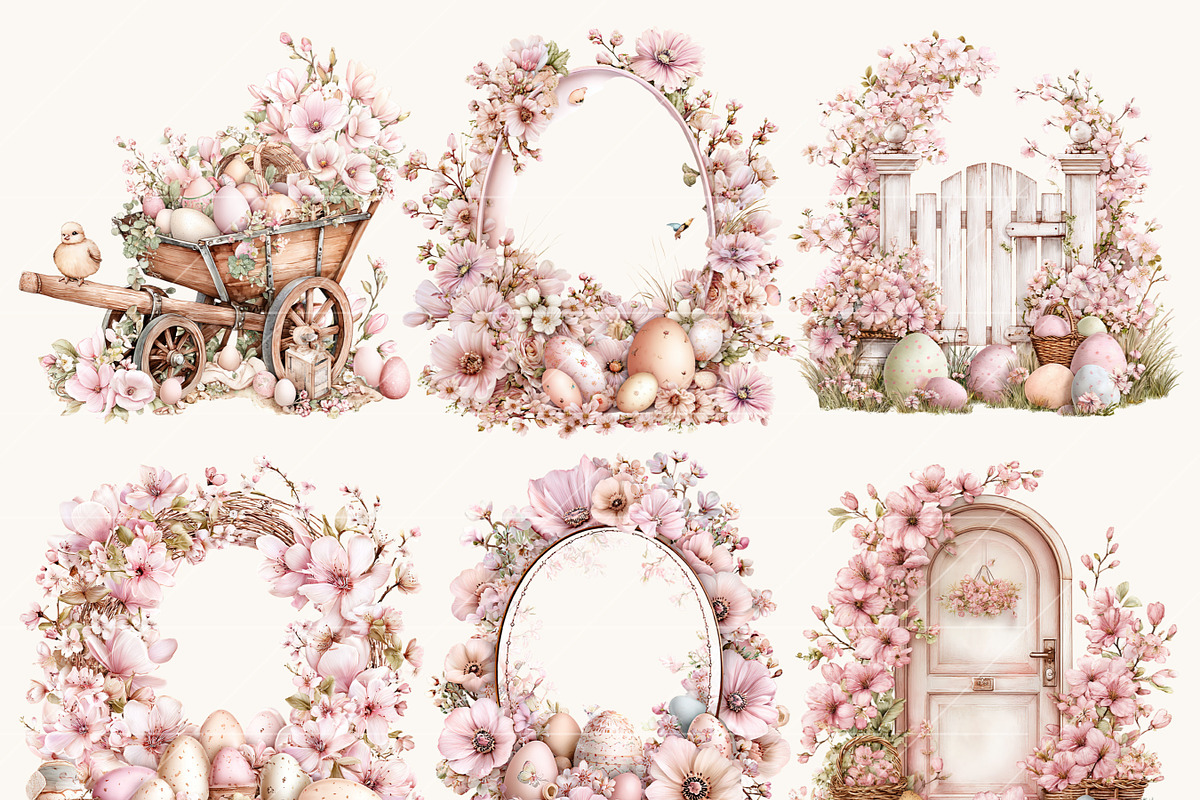 Watercolor Pink Shabby Chic Easter, an Object Illustration by BusyDaydesign (Photo 5 of 9)