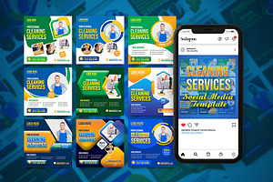 Cleaning Service Social Media Bundle, a Social Media Template by gstudiovect21