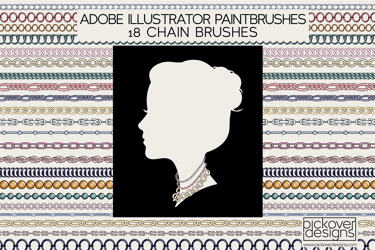18 Vector Chain Brushes Illustrator, a Brush Add-On by Pickover Designs (Photo 1 of 6)