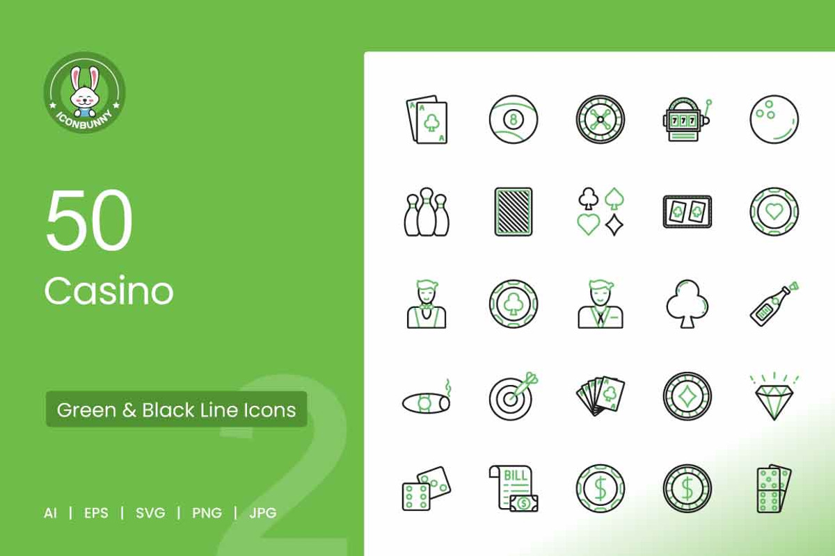 Casino Green & Black Line Icons, an Icon by IconBunny (Photo 1 of 2)
