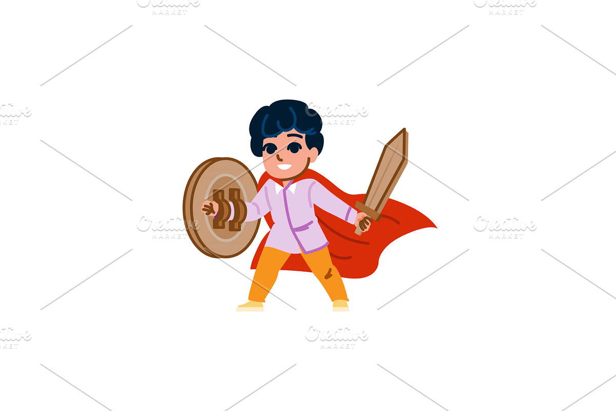 Brave kid playing superhero holding, an Illustration by pikepicture