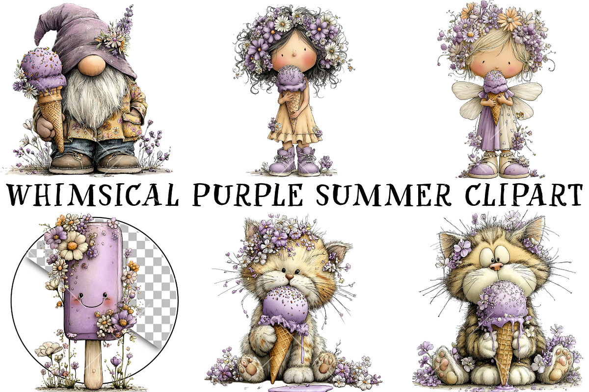 Whimsical Purple Summer Clipart, an Illustration by OK Design (Photo 2 of 6)