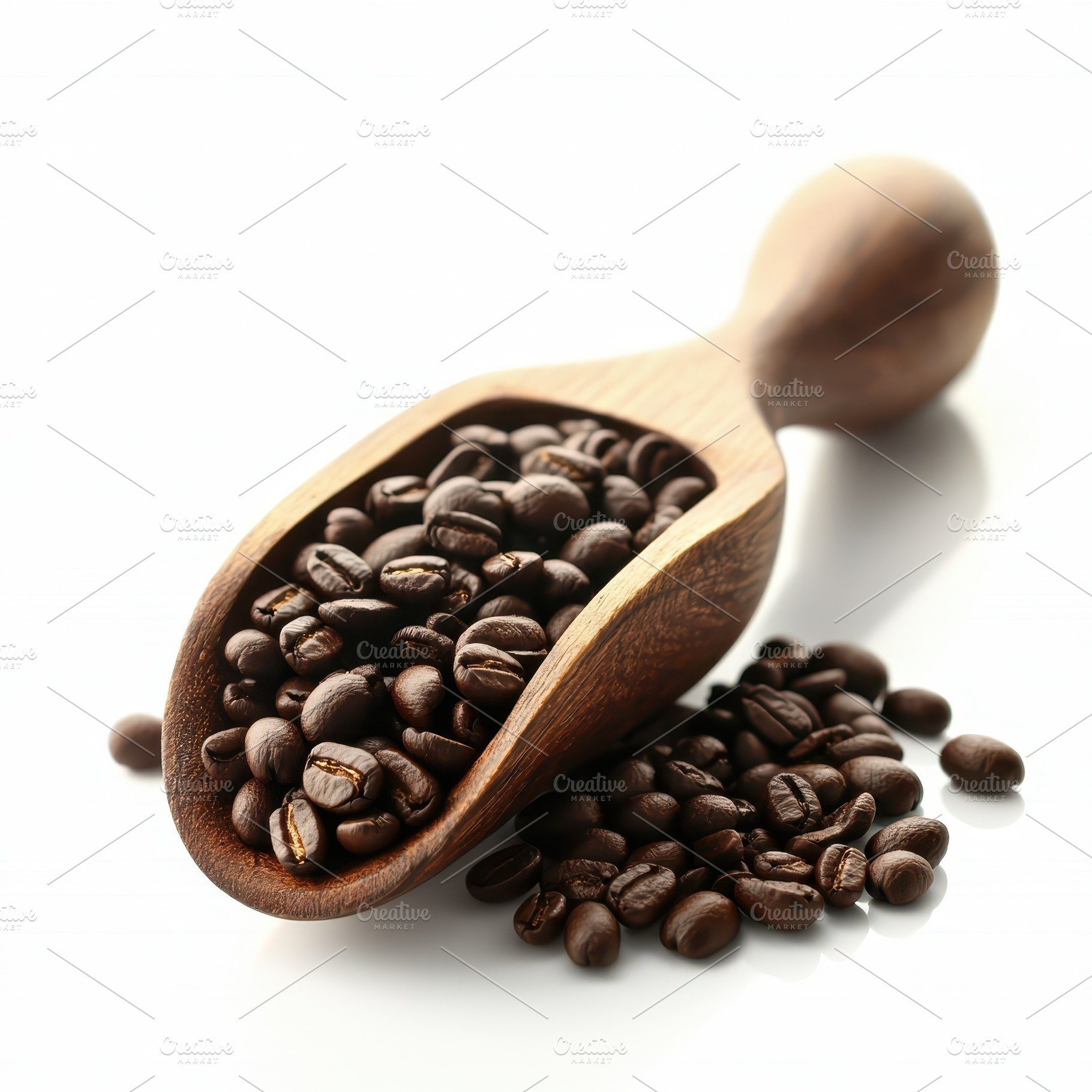 Roasted coffee beans in a wooden sco, a Food & Drink Photo by Pixeness Studio