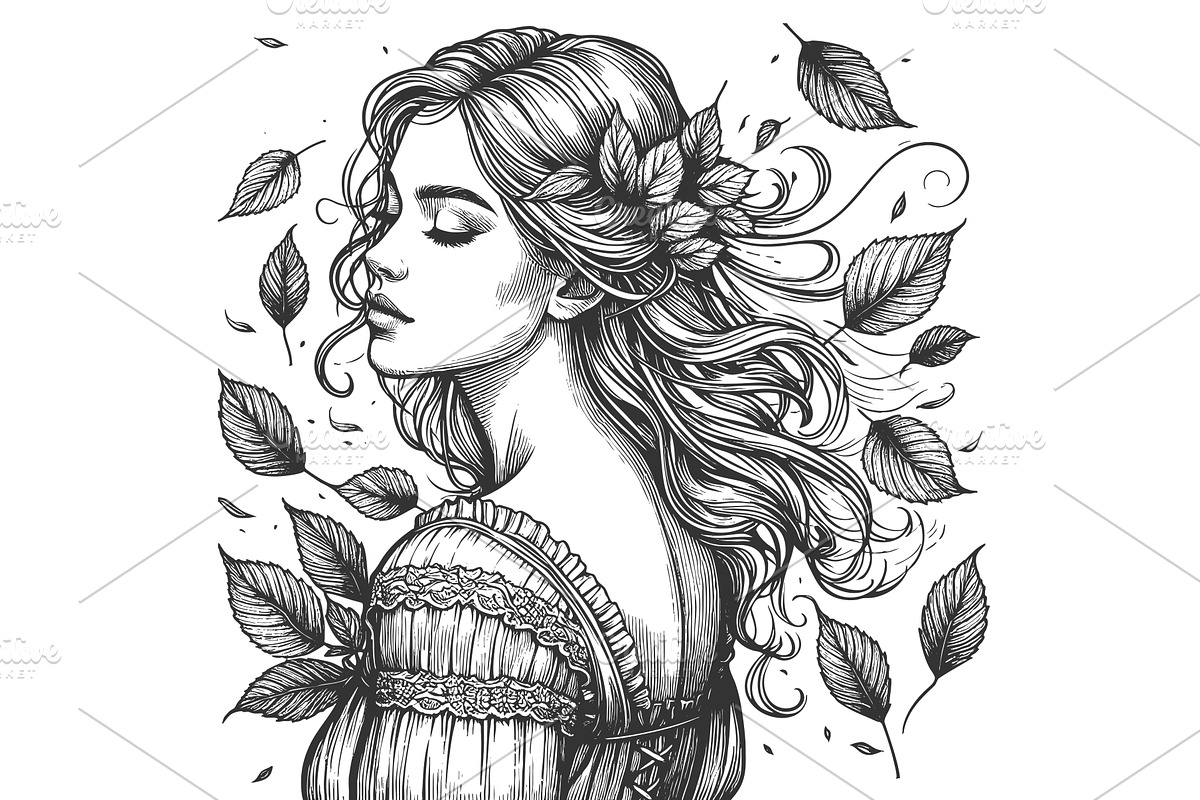 Nature Spirit Woman Leaves vector, a Person Illustration by AlexArt