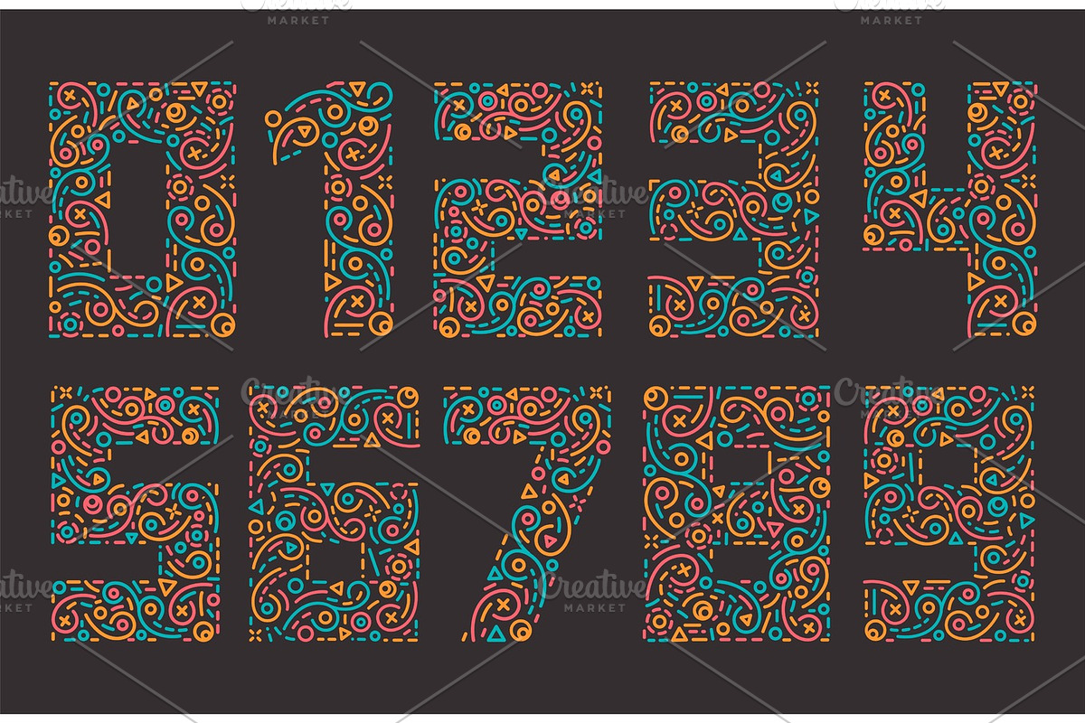 Numbers colourful set in line style, a Decorative Illustration by IhorZigor