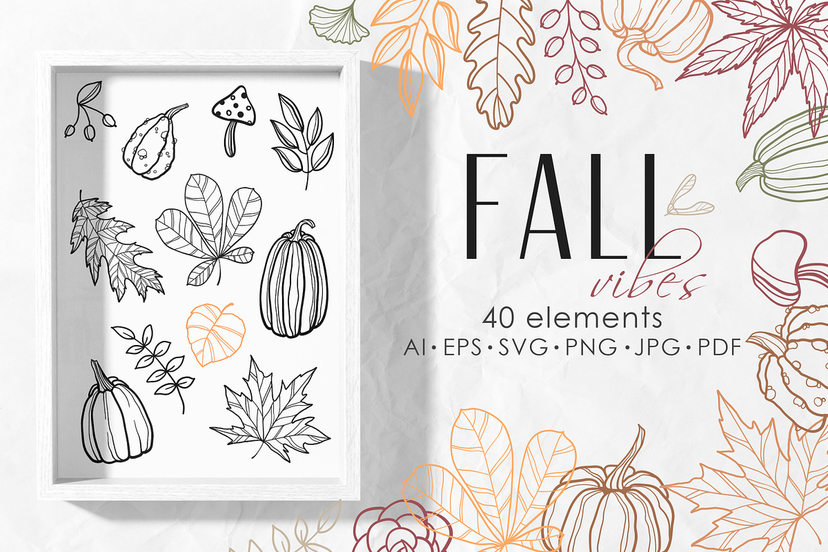 Fall vibes Line art leaves & pumpkin, an Illustration by Dervik Art Store (Photo 1 of 7)