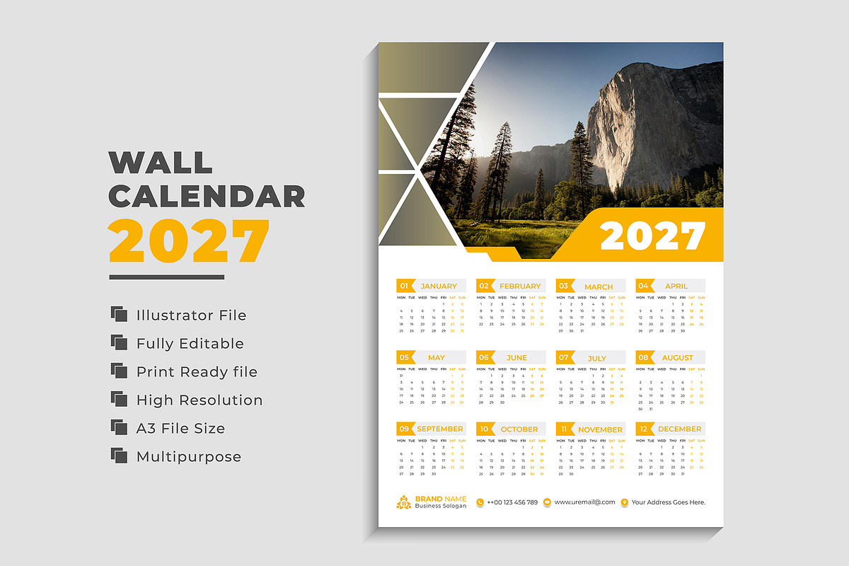 2027 Landscape Calendar Template, a Stationery Template by pixelcreatx (Photo 3 of 7)