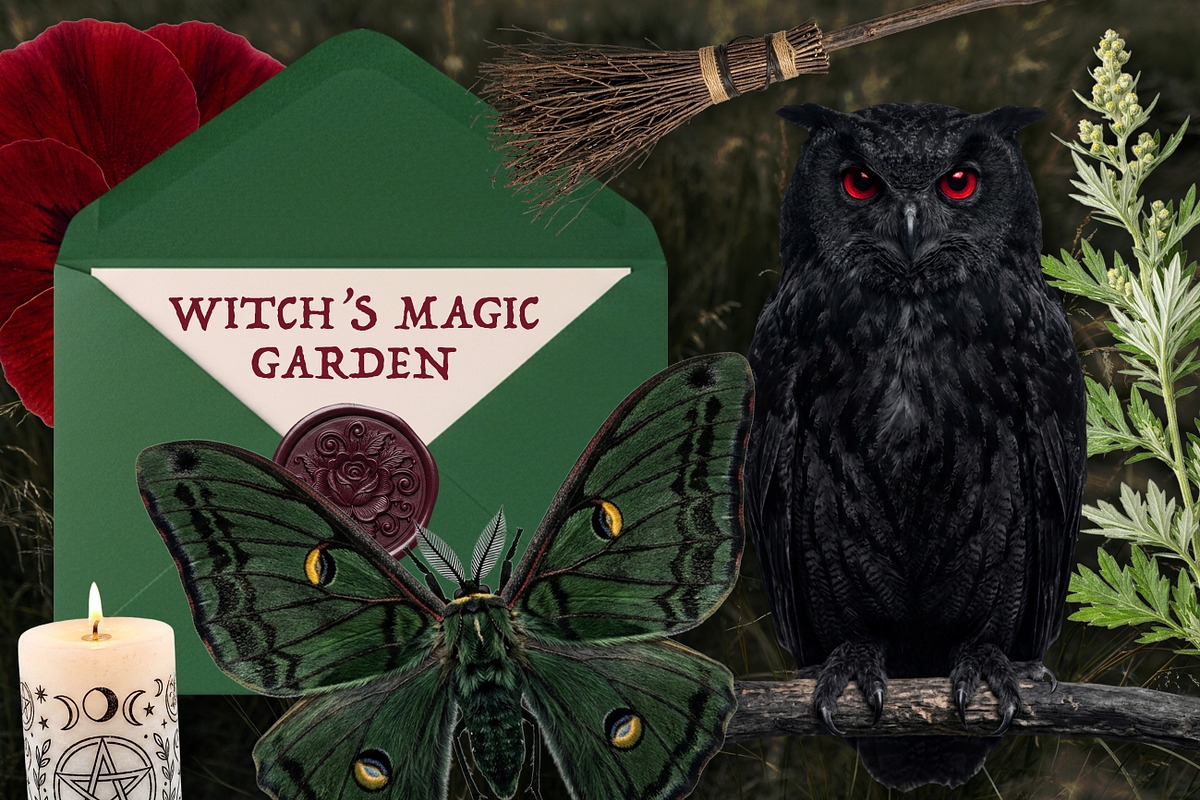 Witch's Magic Garden Collage Kit, an Object Illustration by Vicccky (Photo 1 of 9)