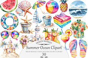Watercolor Summer Ocean Clipart, an Illustration by Design Market (Thumbnail 1 of 4)