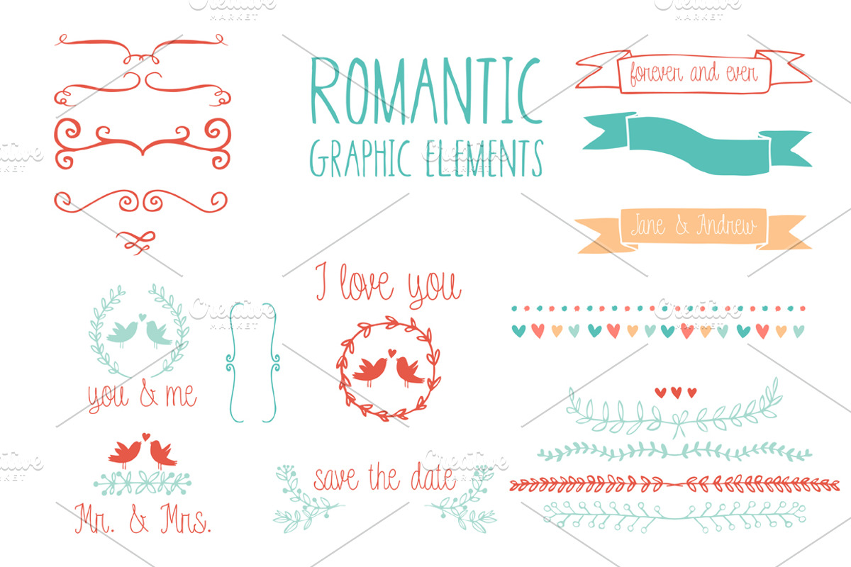 Romantic graphic elements in vector, an Illustration by totokumi (Photo 1 of 2)