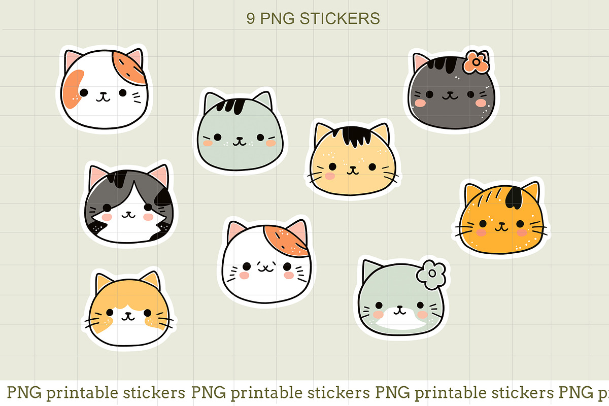 Cat Faces Sticker Pack, an Animal Illustration by natalisart (Photo 2 of 5)