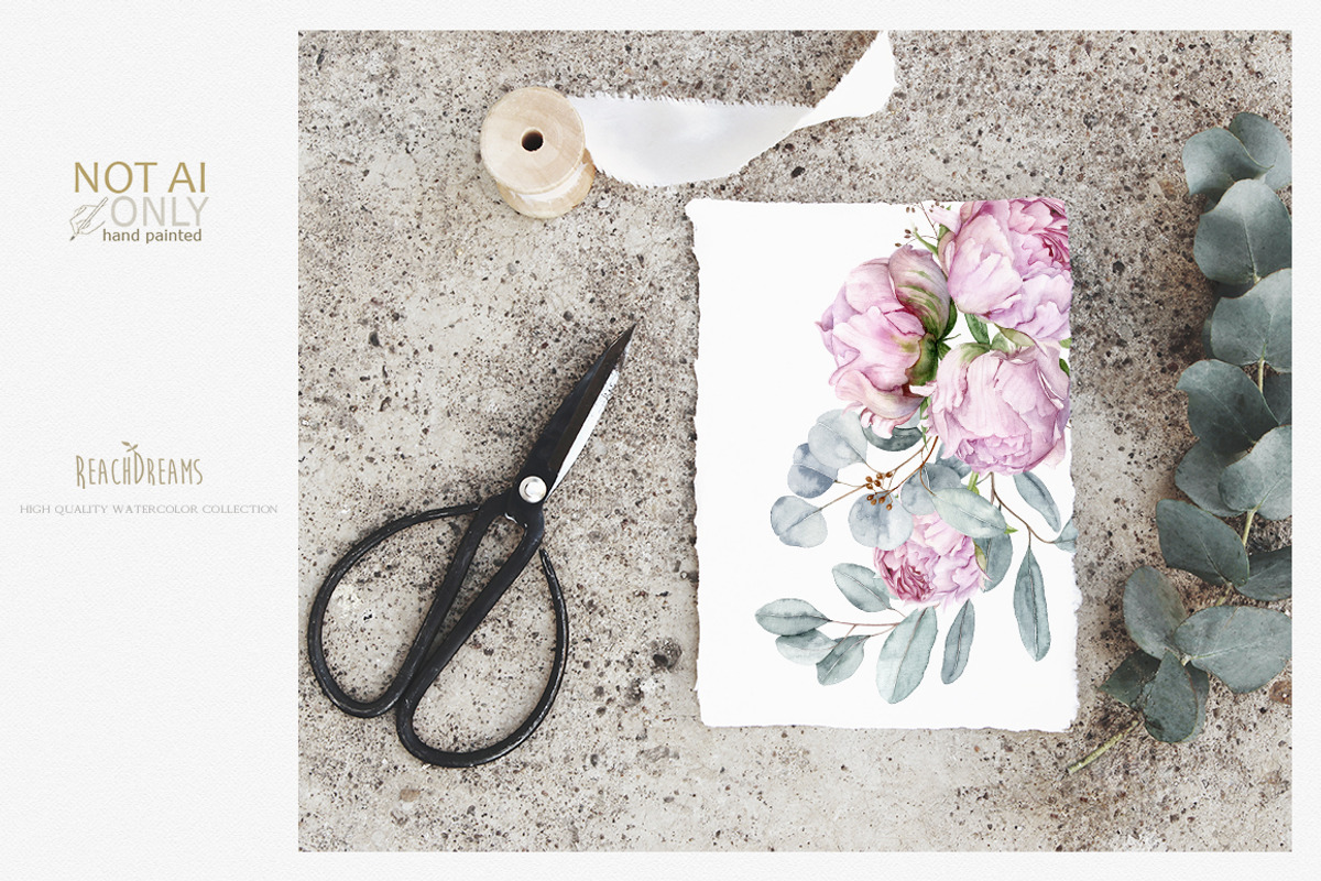 Pink Peonies and Eucalyptus clipart, a Decorative Illustration by ReachDreams (Photo 8 of 10)