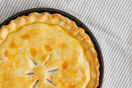 A Piece of Chicken Pot Pie, top view. Flat lay, overhead, from a, a Food & Drink Photo by LiudmylaChuhunova