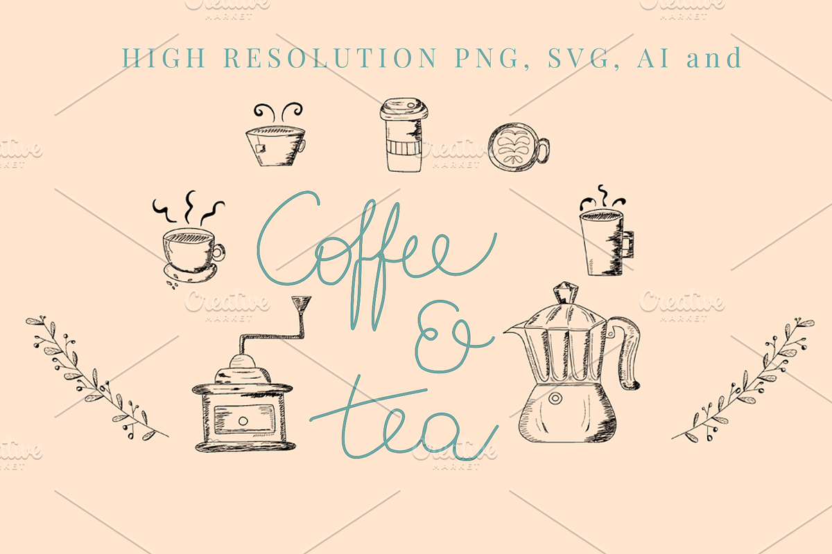 Whimsical Coffee and Tea Icons, a Food Illustration by Mindful & Curious Design (Photo 2 of 4)
